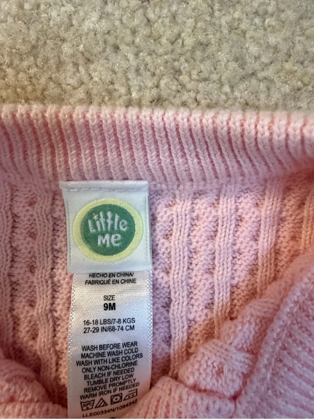 Little Me Baby Girl Pink Cable Knit Cardigan Sweater 9M NWT